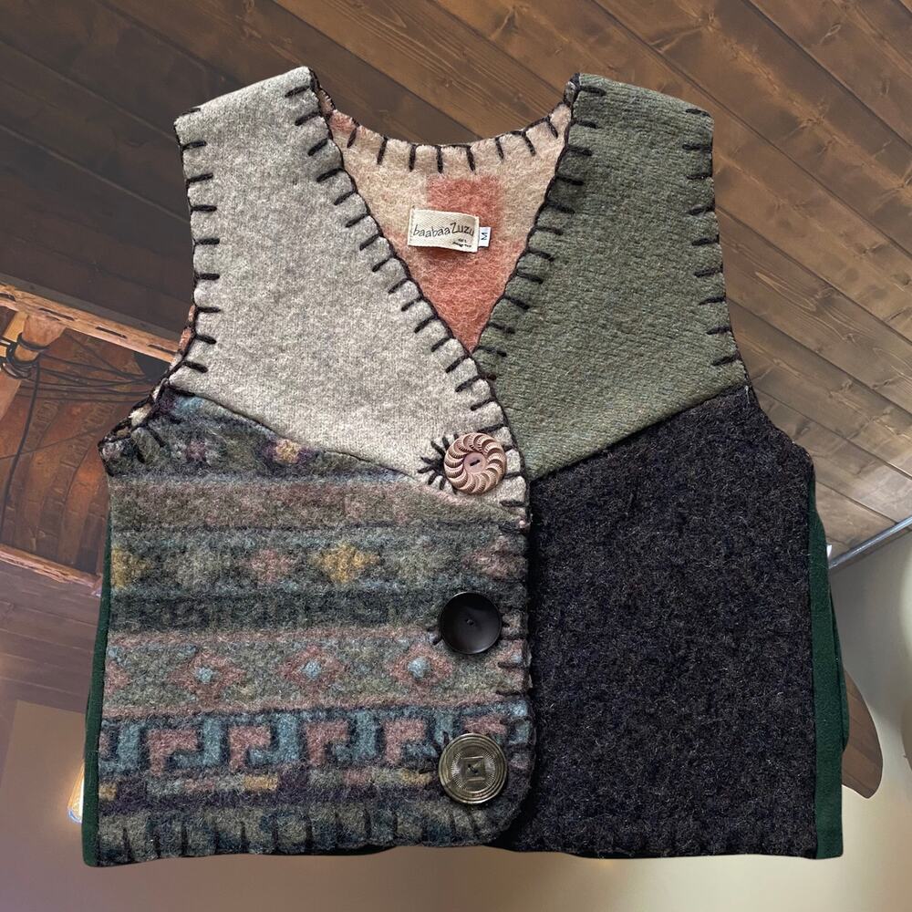 Baabaazuzu one-of-a-kind boiled 100% Wool Vest Sz M - Picture 2 of 9